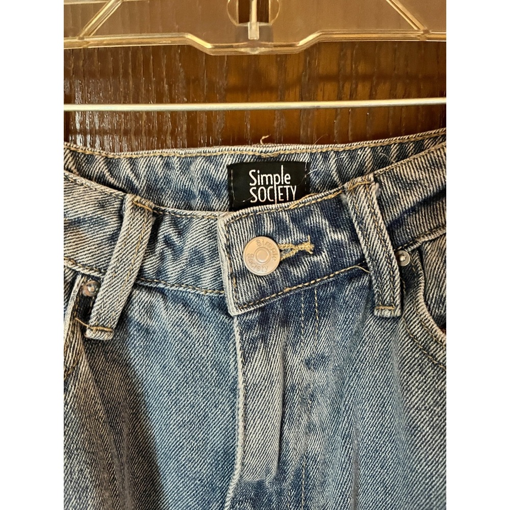 SIMPLE SOCIETY Patchwork Jeans Womens 7 28 Light Wash Distressed Straight Leg De - Picture 2 of 11